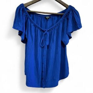 Express Royal Blue Off-The-Shoulder Button Down Flowy Top size M